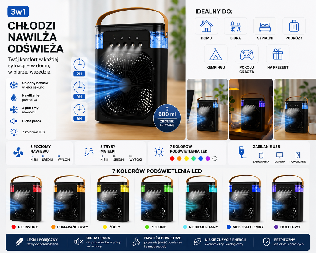 FROSTY™  Max | Przenośny Klimator 3w1 z Nawilżaczem Powietrza